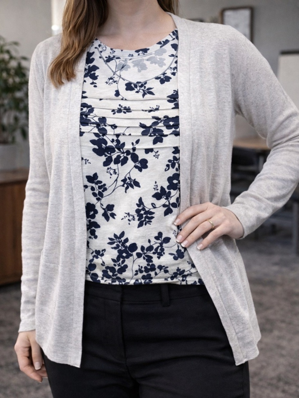 White and Navy Floral Sleeveless Tank Top - Classic Summer Style